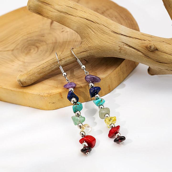 Olivenorma 7 Chakra Stone Gravel Pendant Earrings - image 5
