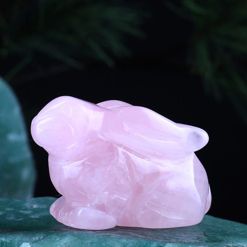 Olivenorma Crystal 12 Zodiac Signs Rabbit Carving Gemstone Decoration - Rose Quartz - image 1