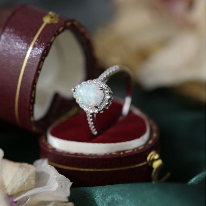 Olivenorma Drop Opal White Zircon Three Prong Engagement Ring - image 4