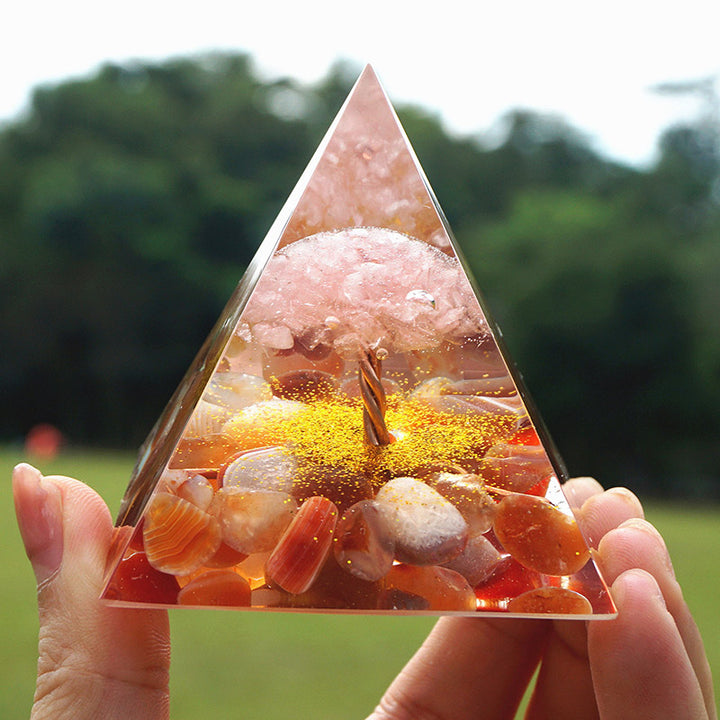Olivenorma Rose Quartz With Red Agate Tree Of Life Orgone Pyramid - 10*10cm - YES PLEASE $8 - image 0