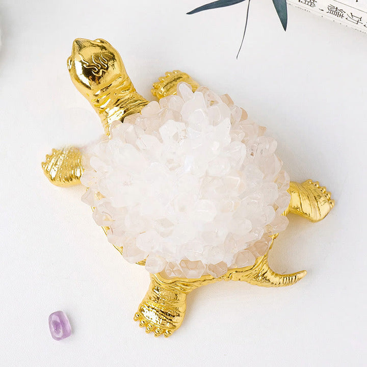 Olivenorma Natural Crystal Cluster Turtle Ornament Lamp Gemstone Decoration - Clear Crystal Cluster#Golden Turtle  Without Lamp - image 23