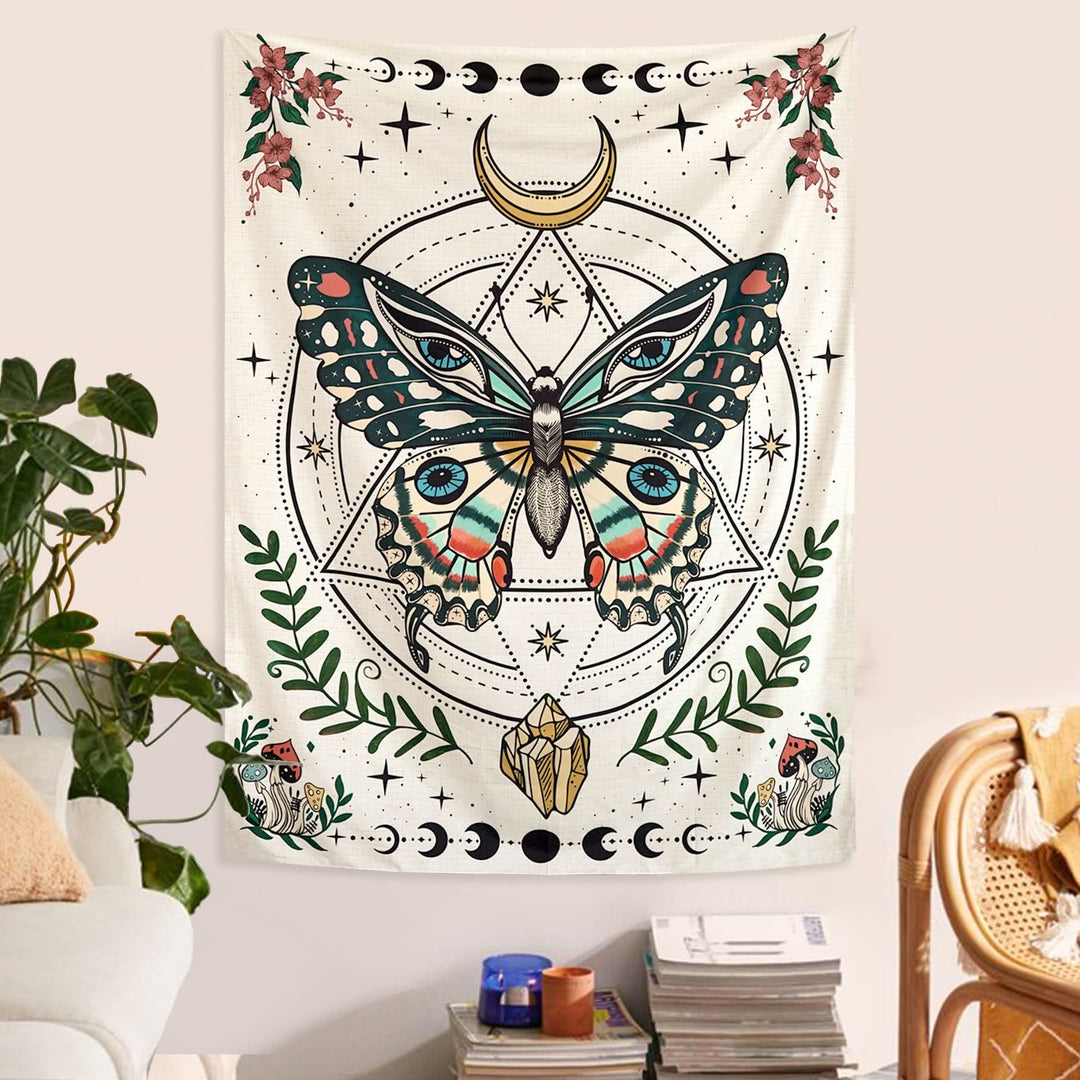 Olivenorma Boho Butterfly Moth Flower Moon Phase Tapestry - image 2