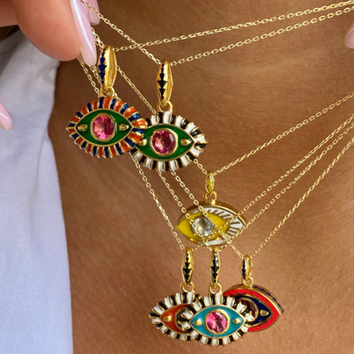 Olivenorma Stainless Steel Colorful Evil Eye Zircon Pendant Necklace - image 6