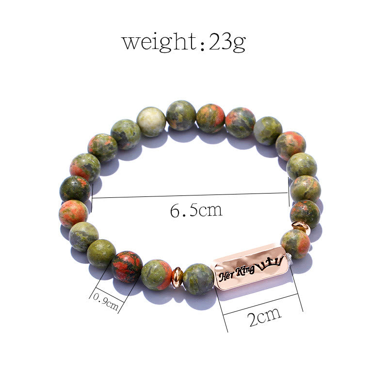 Olivenorma Natural Gemstone Her King /His Queen 2 Piece Engraving Bracelet - image 8