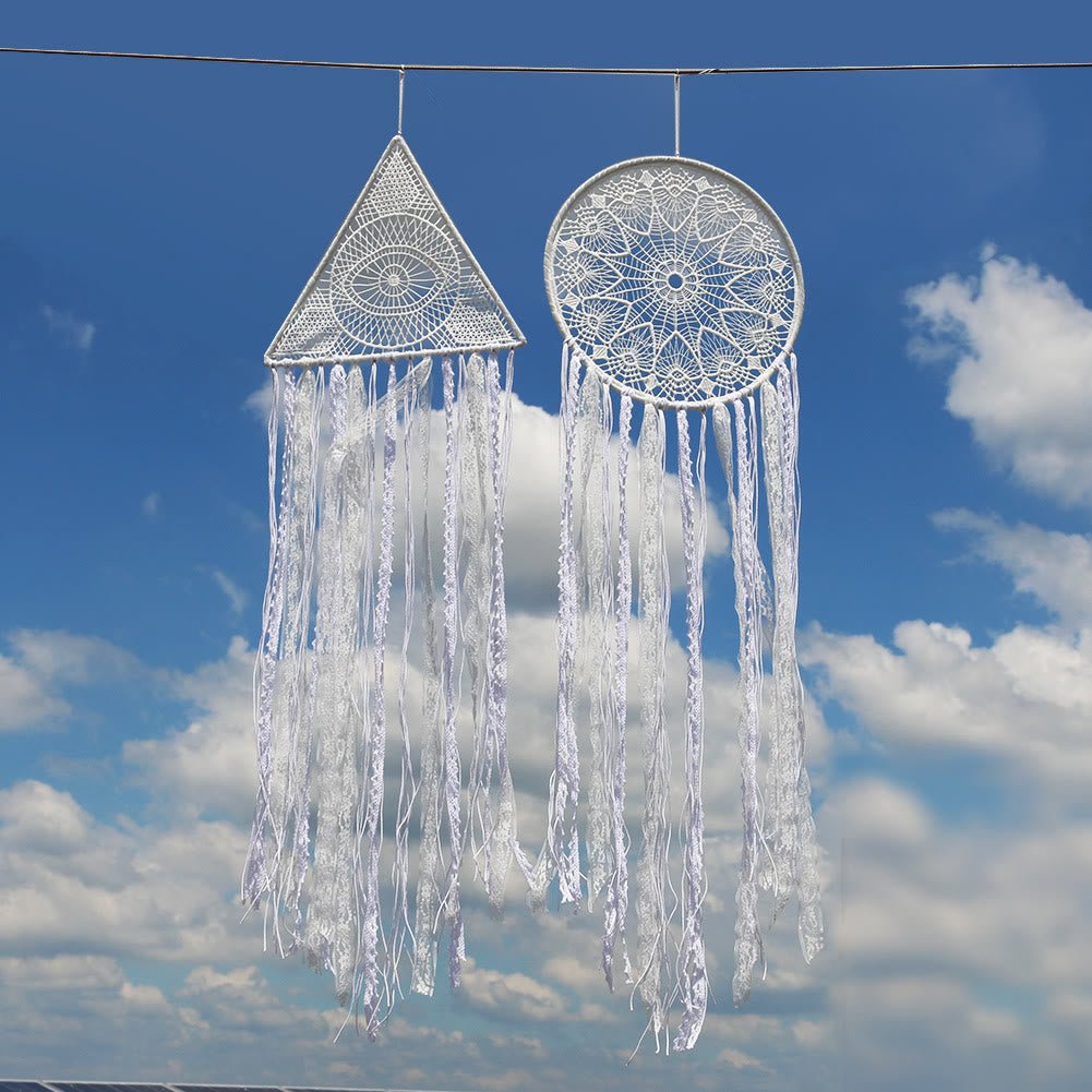Olivenorma Evil Eye Woven Triangle Tassel Dream Catcher - White - Triangle & Evil Eye - image 10