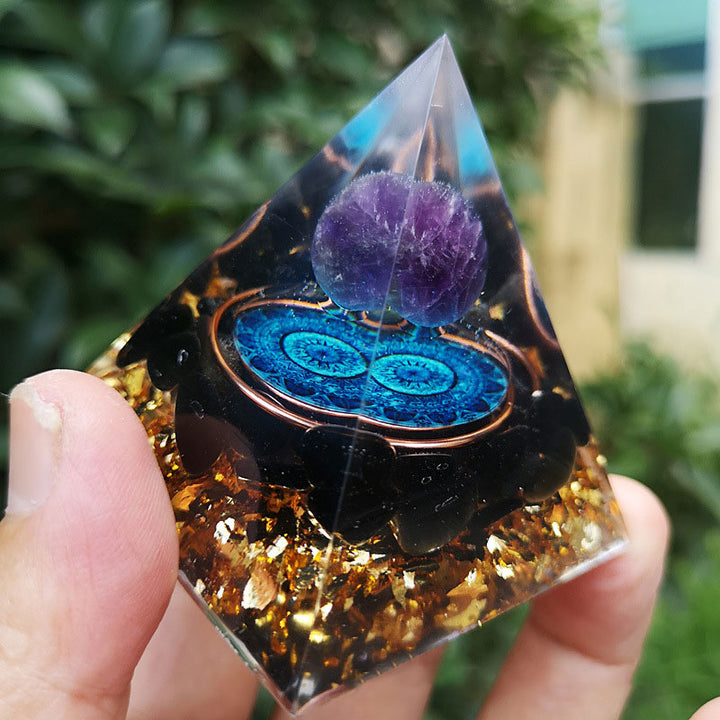 Olivenorma Amethyst with Black Tourmaline Orgone Pyramid - image 2