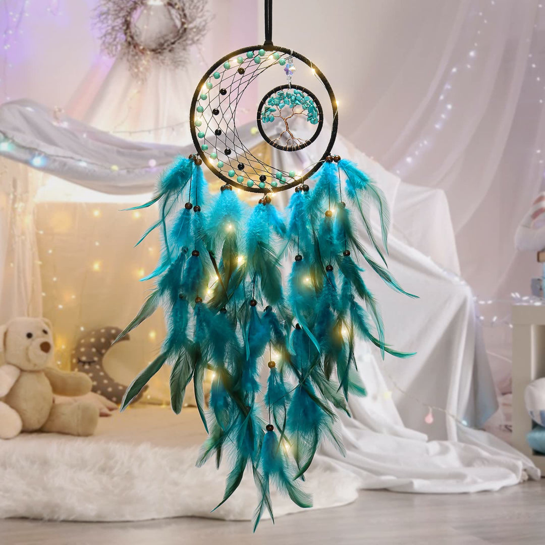 Olivenorma LED Turquoise Tree Of Life Feather Dream Catcher - image 4