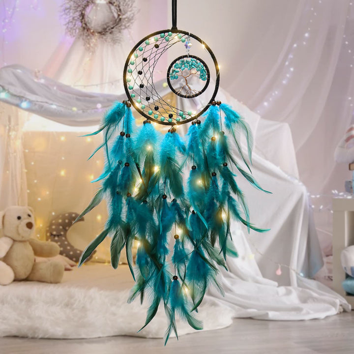 Olivenorma LED Turquoise Tree Of Life Feather Dream Catcher - image 4