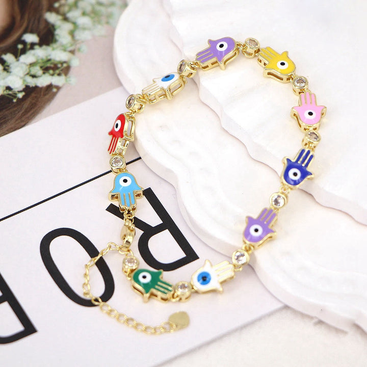 Olivenorma Colorful Enameled Zircon Evil Eye Hamsa Bracelet - Color&Evil Eye Hamsa - image 5