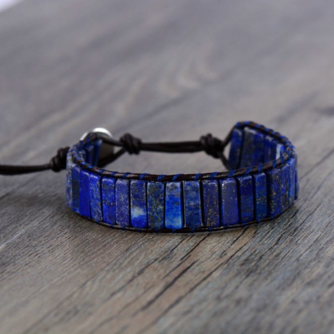 Olivenorma Natural Stone Square Leather String Wrap Bracelet - Lapis Lazuli - image 8