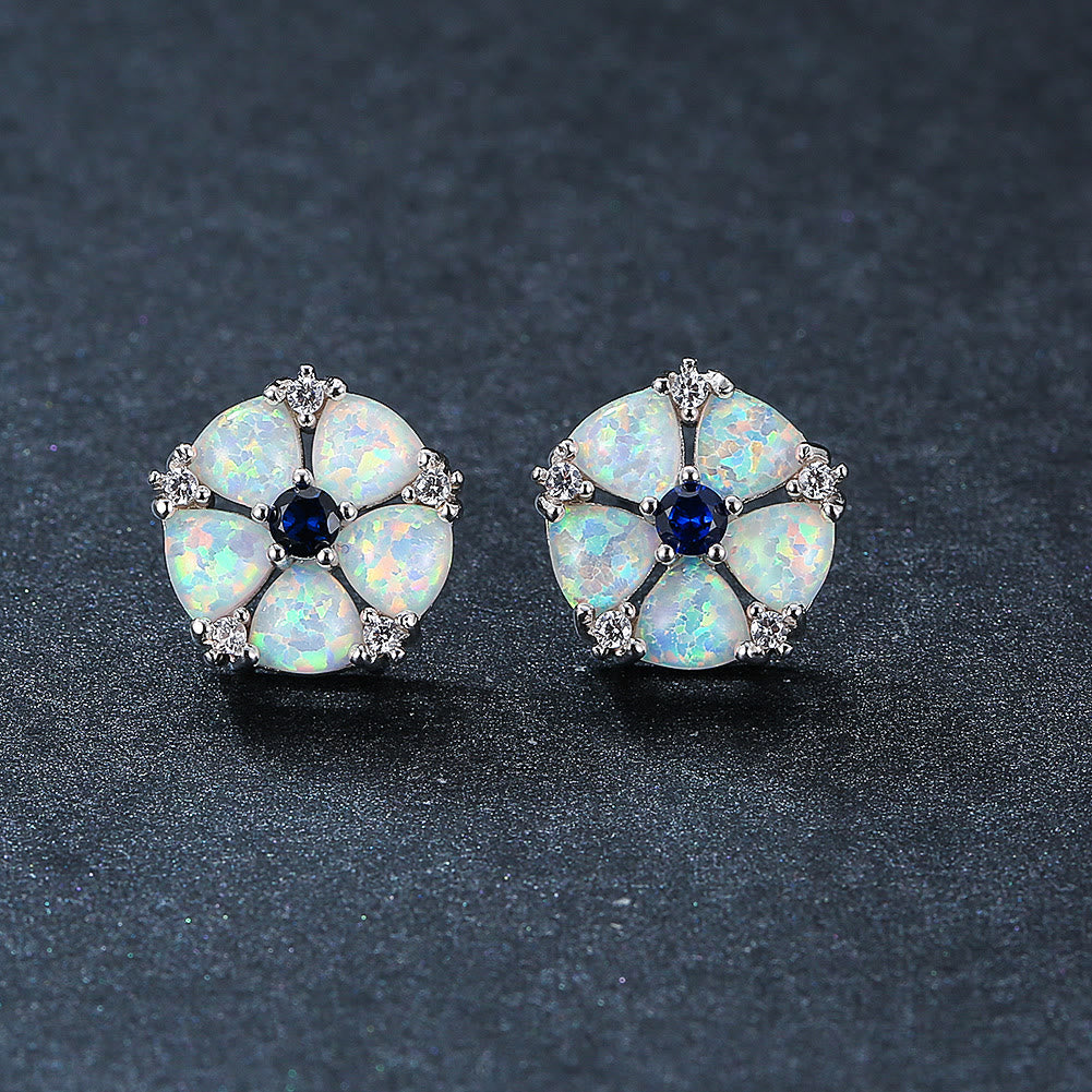 Olivenorma Opal Flower Shaped Earrings - White Opal&Blue Zircon - image 7