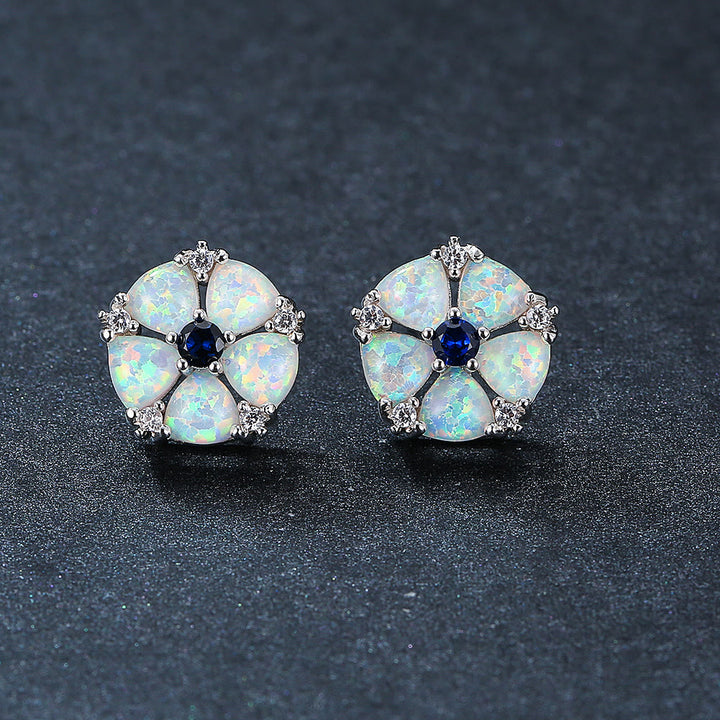 Olivenorma Opal Flower Shaped Earrings - White Opal&Blue Zircon - image 7