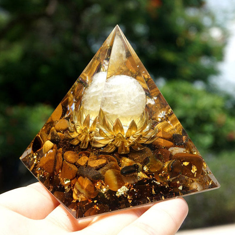 Olivenorma Clear Crystal Tiger Eye Lotus Symbol Orgone Pyramid - image 5