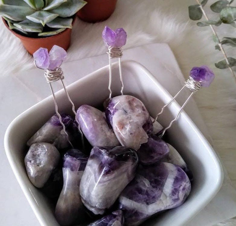 Olivenorma Natural Amethyst Quartz Flower Hairpin - image 1
