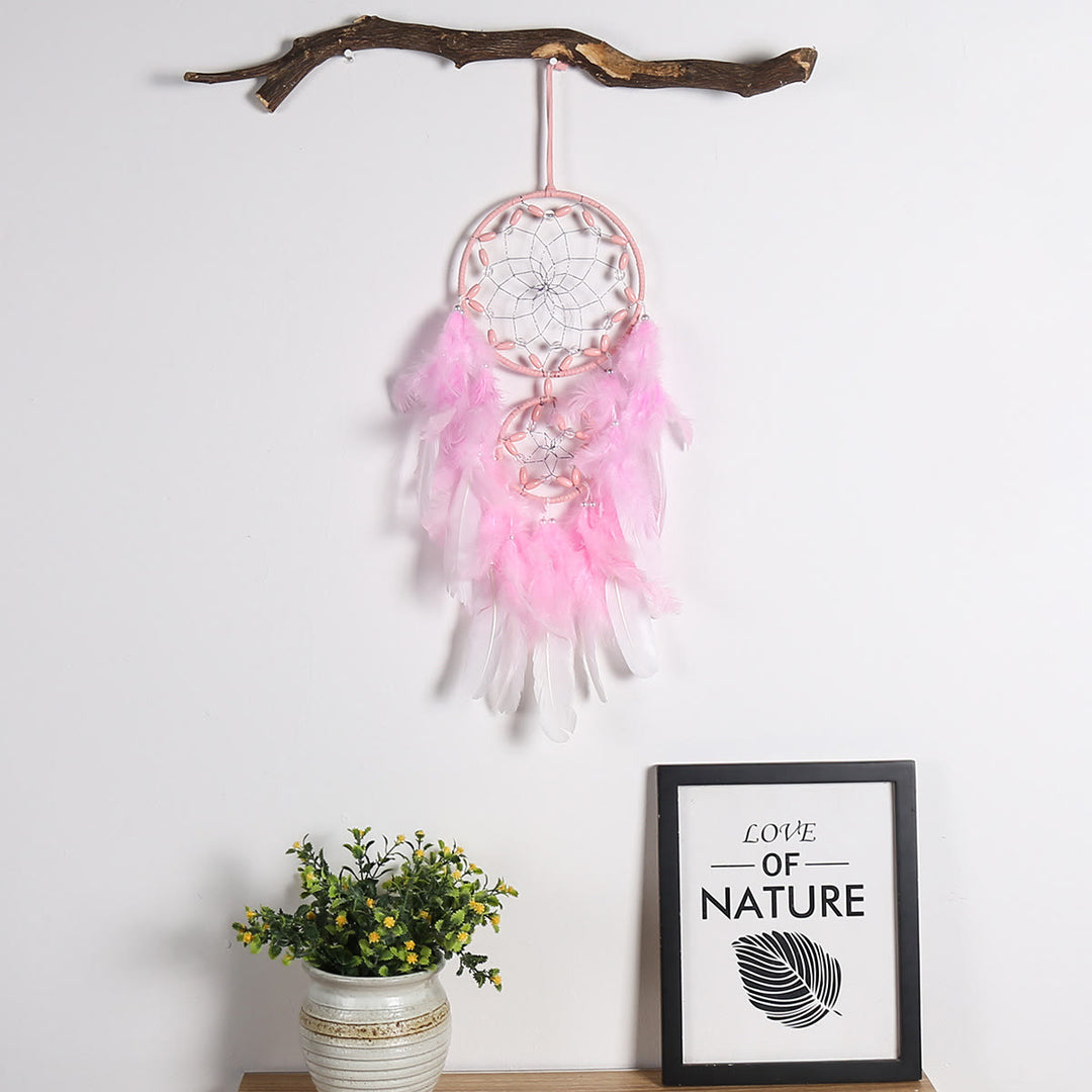 Olivenorma Pink Acrylic Wooden Beads Feather Dream Catcher - Pink Feather Without Lights - image 0