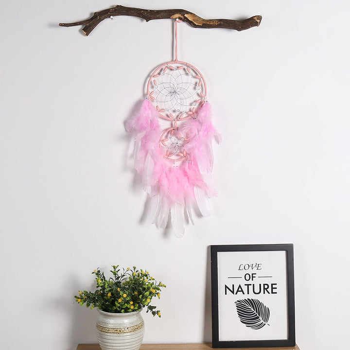 Olivenorma Pink Acrylic Wooden Beads Feather Dream Catcher - Pink Feather Without Lights - image 0