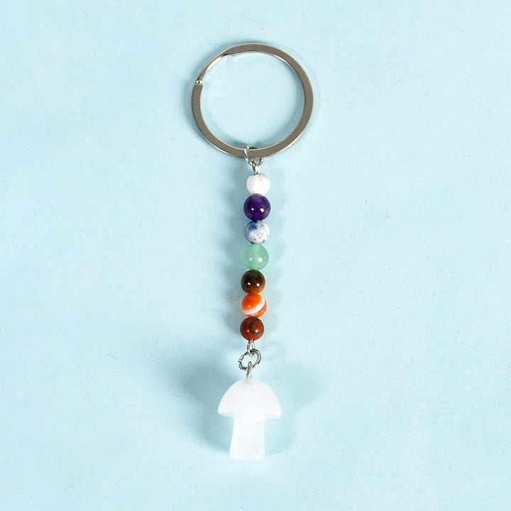 Olivenorma Chakra Crystal Mushroom Beaded Keychain - Clear Crystal - image 1