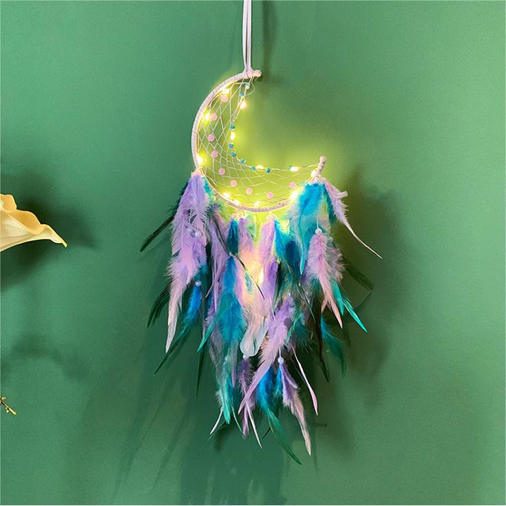 Olivenorma Handmade Beaded Turquoise Purple Jade Moon Dream Catcher - Turquoise&Purple Jade&Pearl - With Lights - image 7