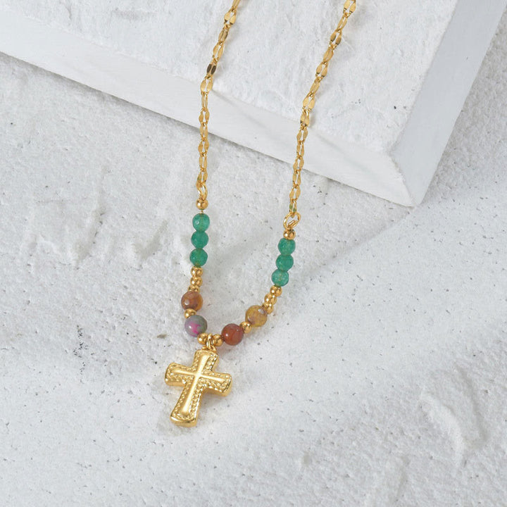 Olivenorma Crystal Beads Stainless Steel Cross Necklace - Cross - image 0