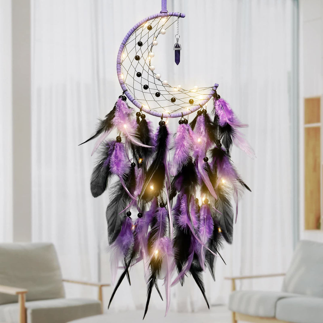 Olivenorma Amethyst Obsidian Moon Feather Dream Catcher - image 1