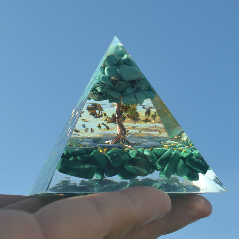 Olivenorma Turquoise With Malachite Tree Of Life Orgone Pyramid - image 2
