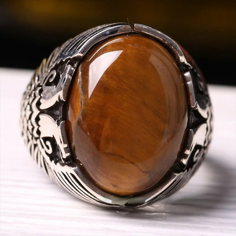 Olivenorma Tiger Eye Side Engraved Eagle Mens Ring - image 1