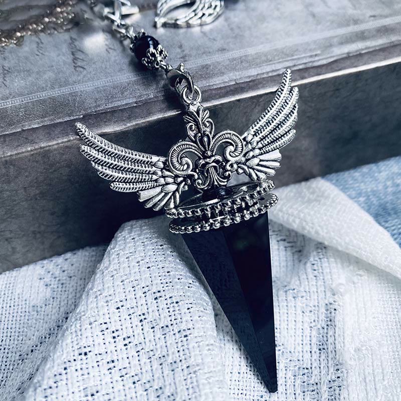 Olivenorma Obsidian Crystal Angel Wings Star Pendulum - Obsidian&Angel Wings - image 0