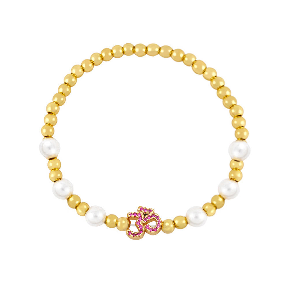 Olivenorma Brass Pearl Beaded Om Symbol Bracelet - Rose Red - image 2