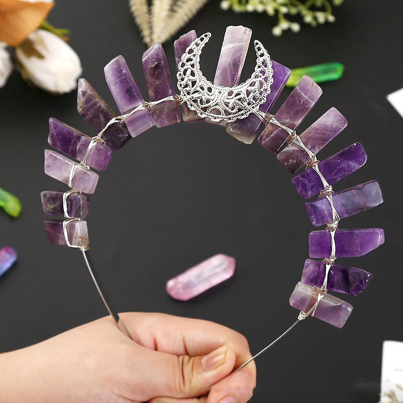 Olivenorma Three Dimensional Moon Star Flat Tube Crystal Crown - Amethyst & Big Moon - image 6