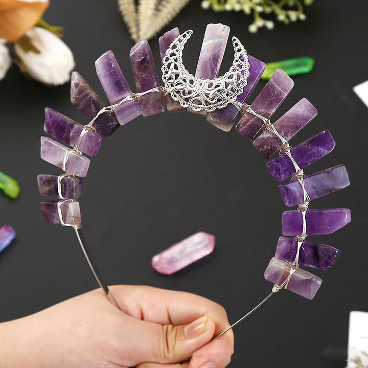 Olivenorma Three Dimensional Moon Star Flat Tube Crystal Crown - Amethyst & Big Moon - image 6