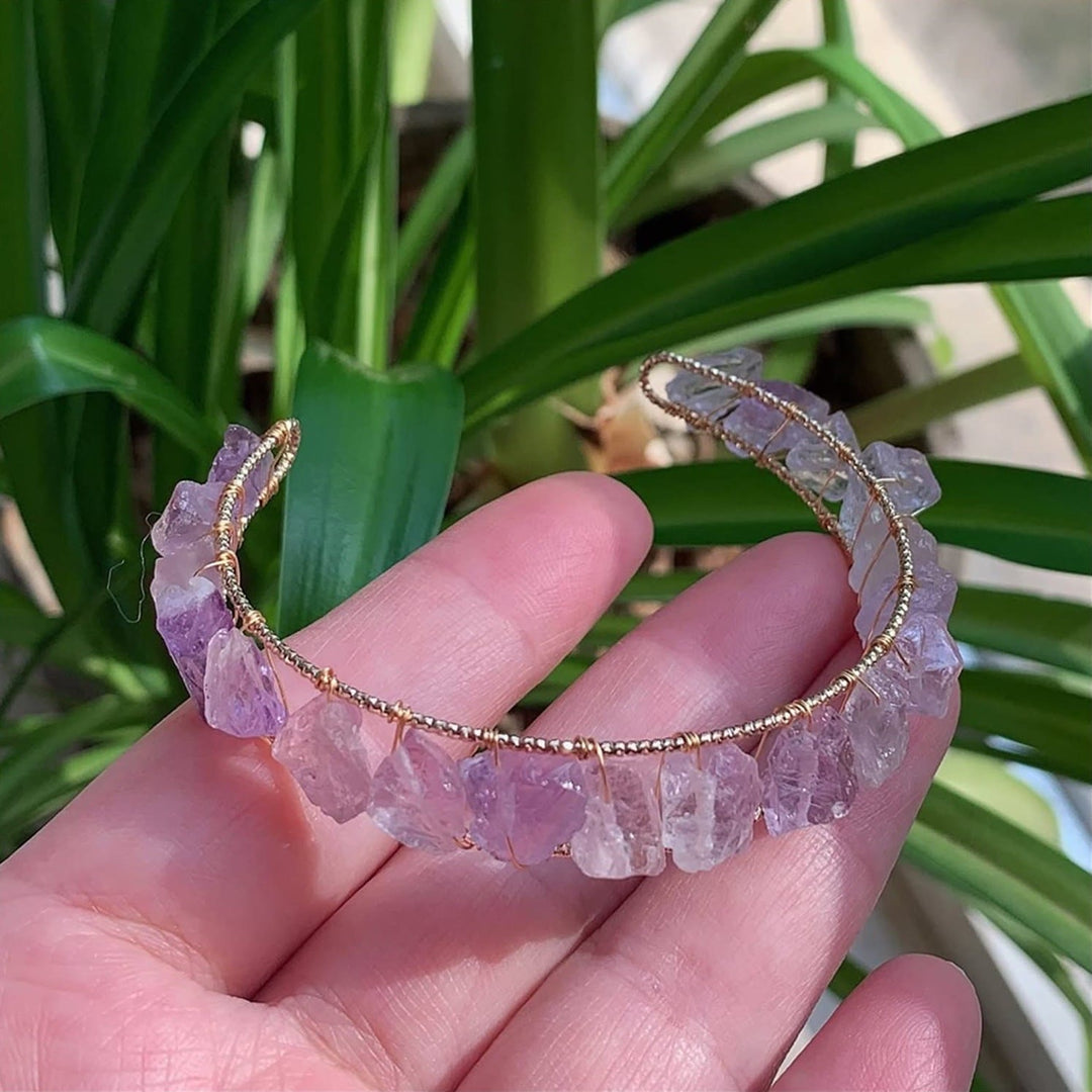 Olivenorma Natural Crystal Gravel Beads Wire Wound Bracelet - Amethyst - image 10
