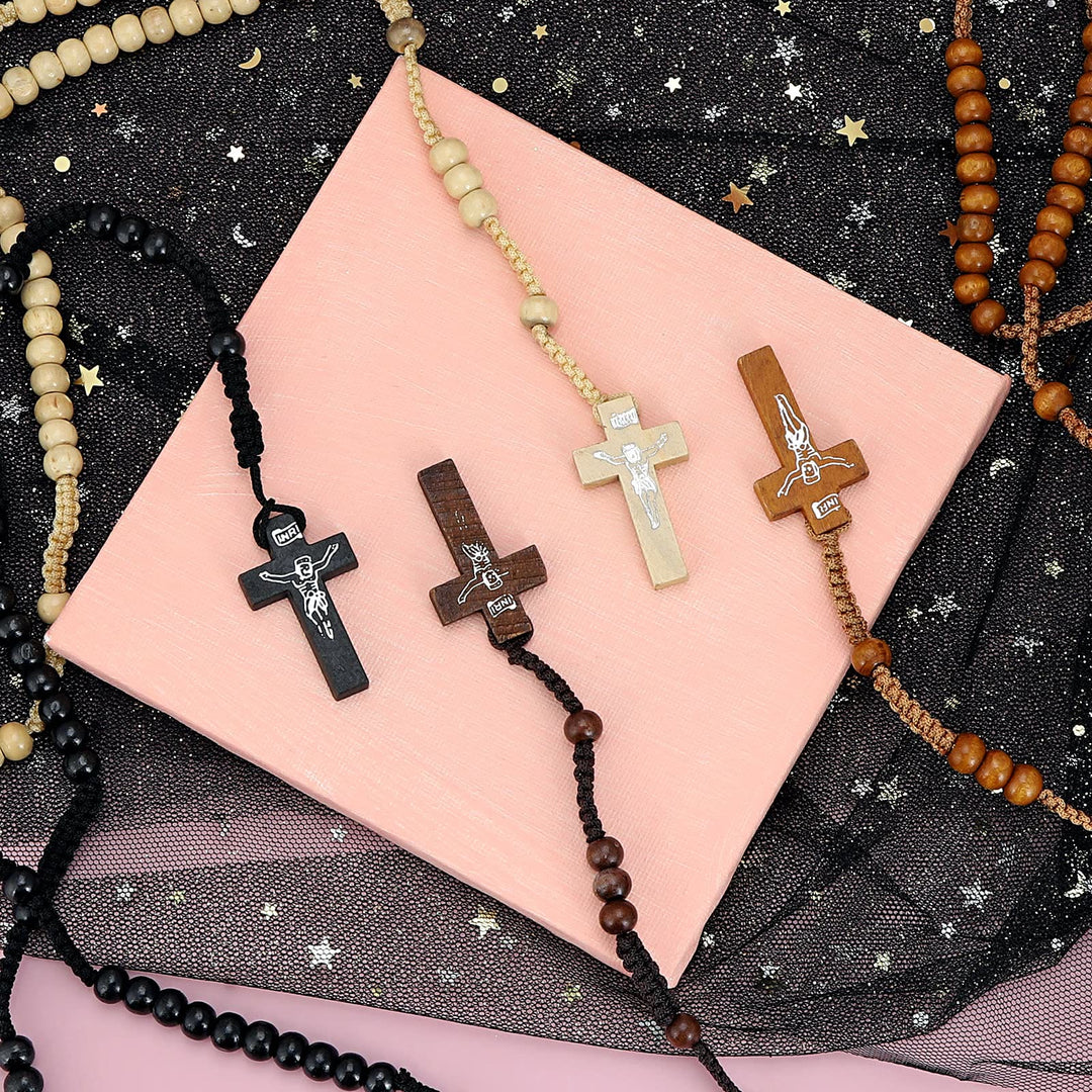 Olivenorma Cross Wooden Mala Bead Rosary Necklace - image 13