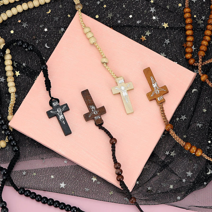 Olivenorma Cross Wooden Mala Bead Rosary Necklace - image 13