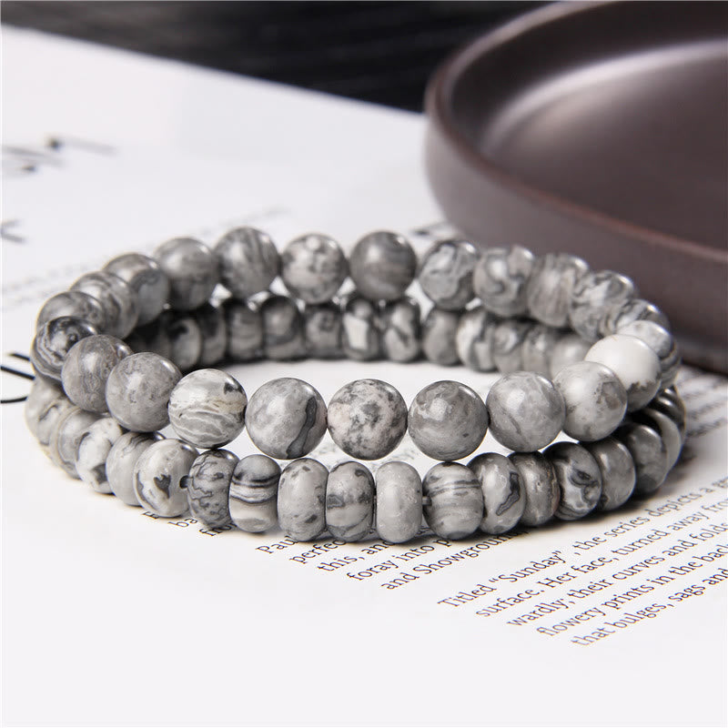 Olivenorma Beaded Jewelry For Man Double Layer Bracelet Set - Grey Jasper - image 1