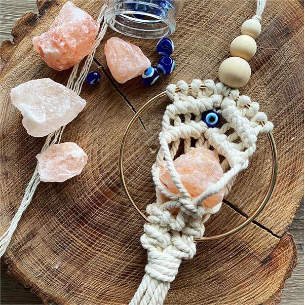 Olivenorma Rose Quartz Evil Eye Weaving Car Pendant Ornament - image 4