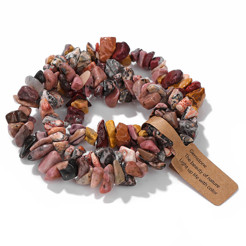 Olivenorma Natural Irregular Crystal Gravel Three Layer Bracelet - Rhodonite&Ocean Agate&Cherry Blossom Agate - image 19