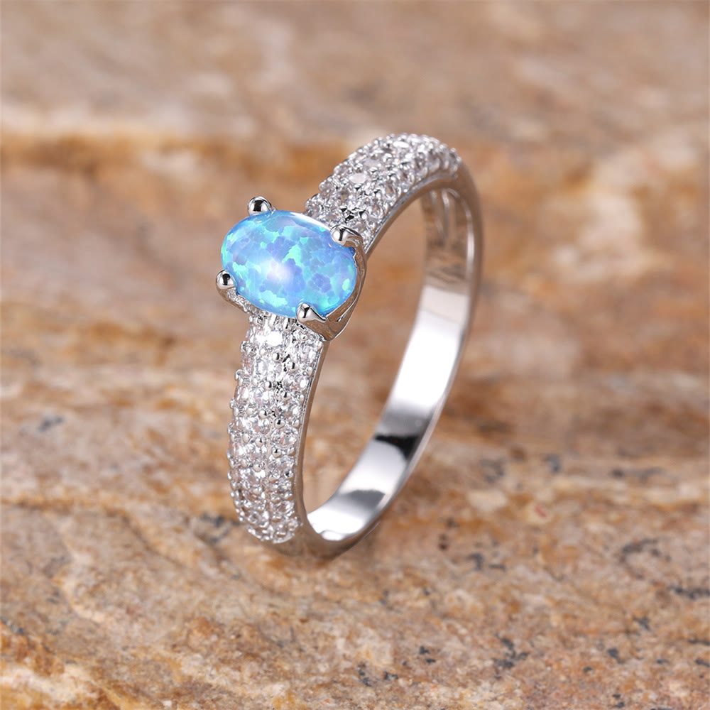 Olivenorma "Shiny Elegance" Round Opal Zircon Edge Band Ring  - Blue Opal - 10 - image 4