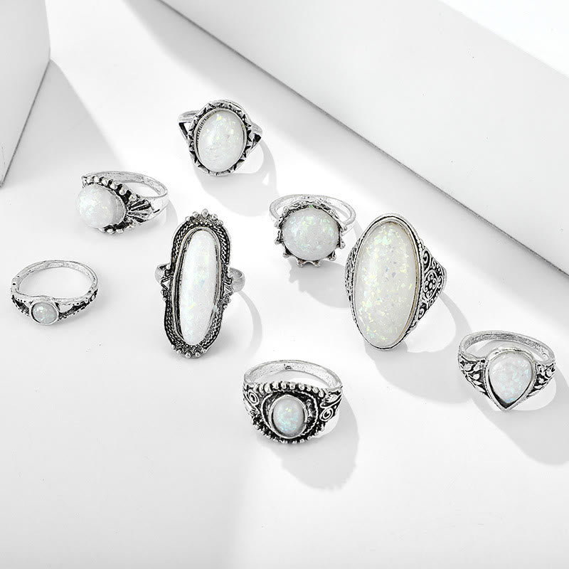 Olivenorma Round Oval Opal 8-Piece Ring Set - image 1