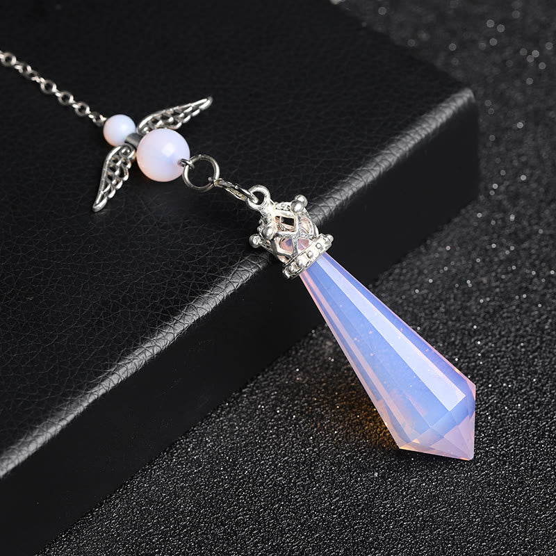 Olivenorma Labradorite Crystal Angel Wings Pendulum - Pink Opal - image 17