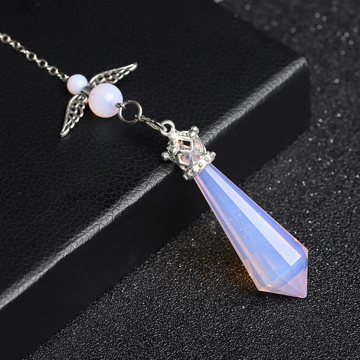 Olivenorma Labradorite Crystal Angel Wings Pendulum - Pink Opal - image 17
