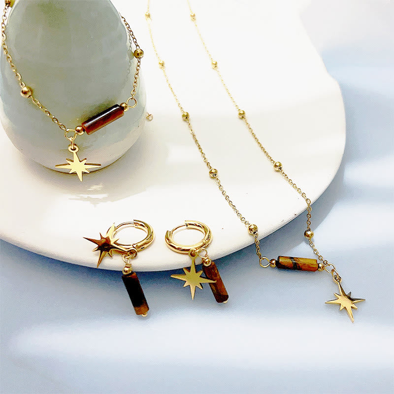 Olivenorma Natural Tiger Eye Star Pendant Earrings Necklace Bracelet  - image 0
