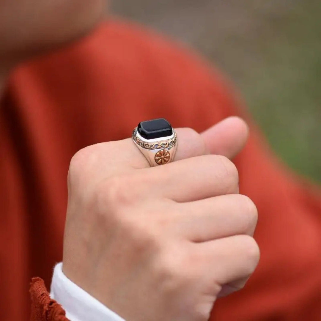 Olivenorma "Man Of Distinction" Vintage Men's Obsidian Signet Ring - image 1