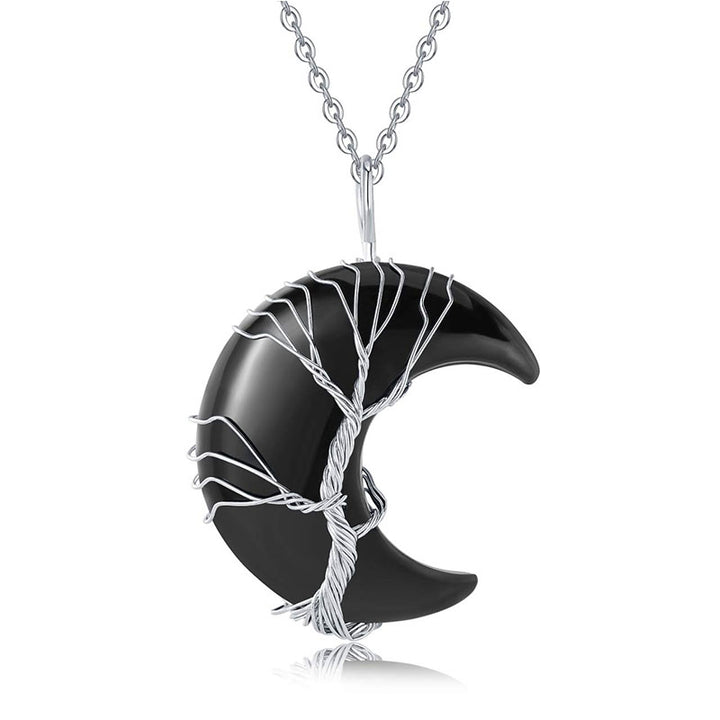 Olivenorma Natural Chakra Moon Necklace - Obsidian - image 10
