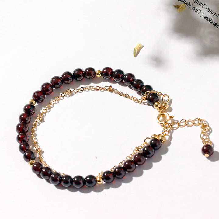 Olivenorma Garnet Beaded Metal Chain Double Layer Bracelet - image 3