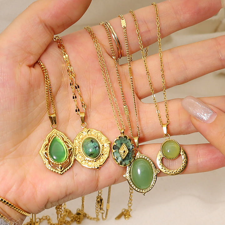 Olivenorma Oval African Turquoise Green Pendant Necklace - image 0