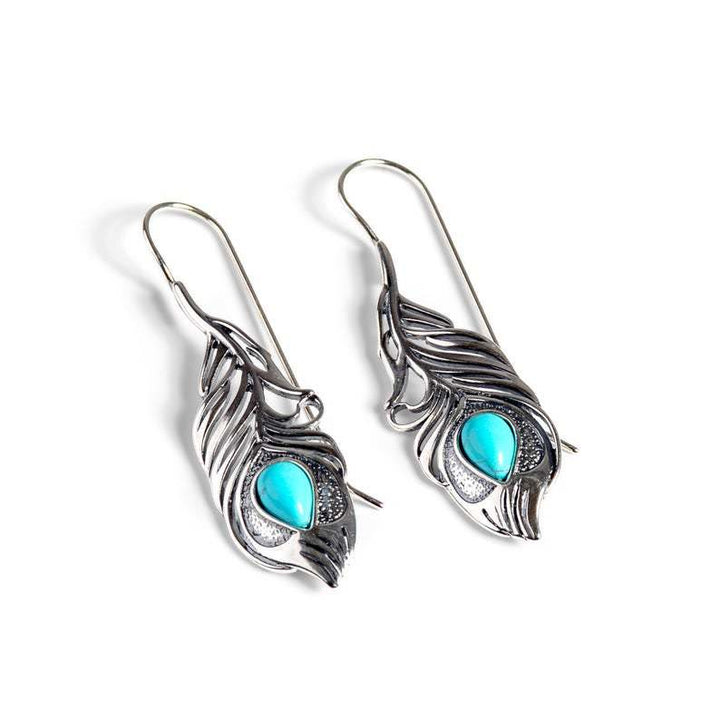 Olivenorma Vintage Turquoise Peacock Feather Cutout Bohemia Earrings - image 2