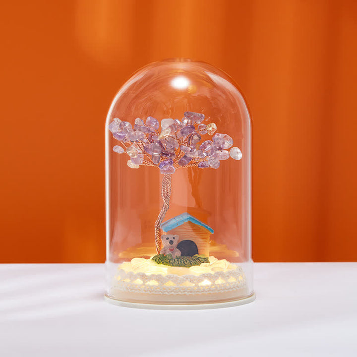 Olivenorma Natural Crystal Glass Cover Feng Shui Tree Decoration - Light Amethyst & Tree & House - image 27