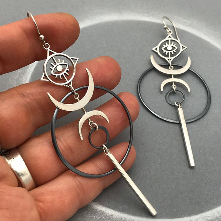 Olivenorma Geometric Round Crescent Evil Eye Witch Long Earrings - Earrings - image 0