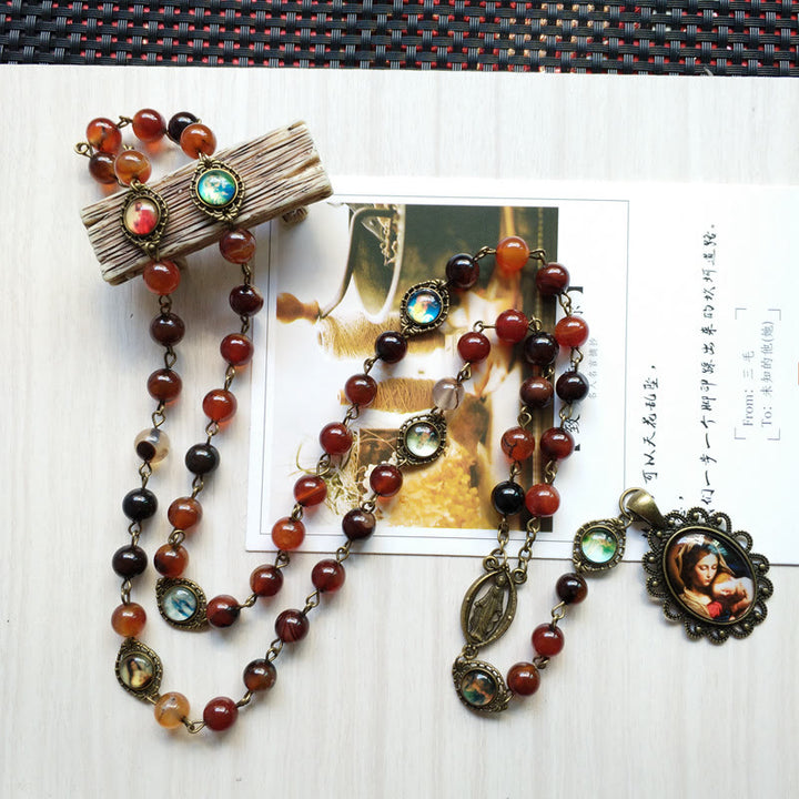Olivenorma Agate Lady Holy Medal Pendant Rosary Necklace - image 4