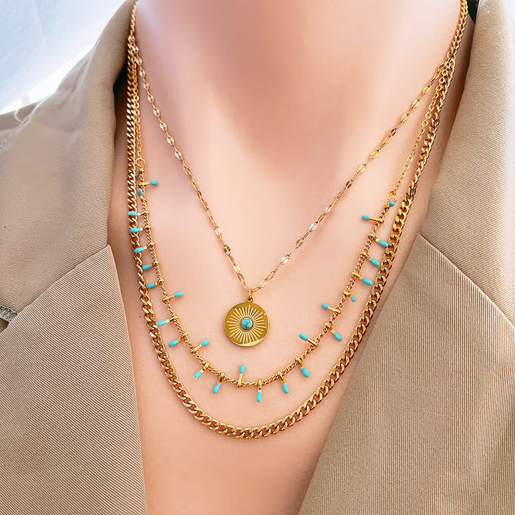 Olivenorma Natural Turquoise Pendant Triple 18K Necklace Set - Turquoise - image 0